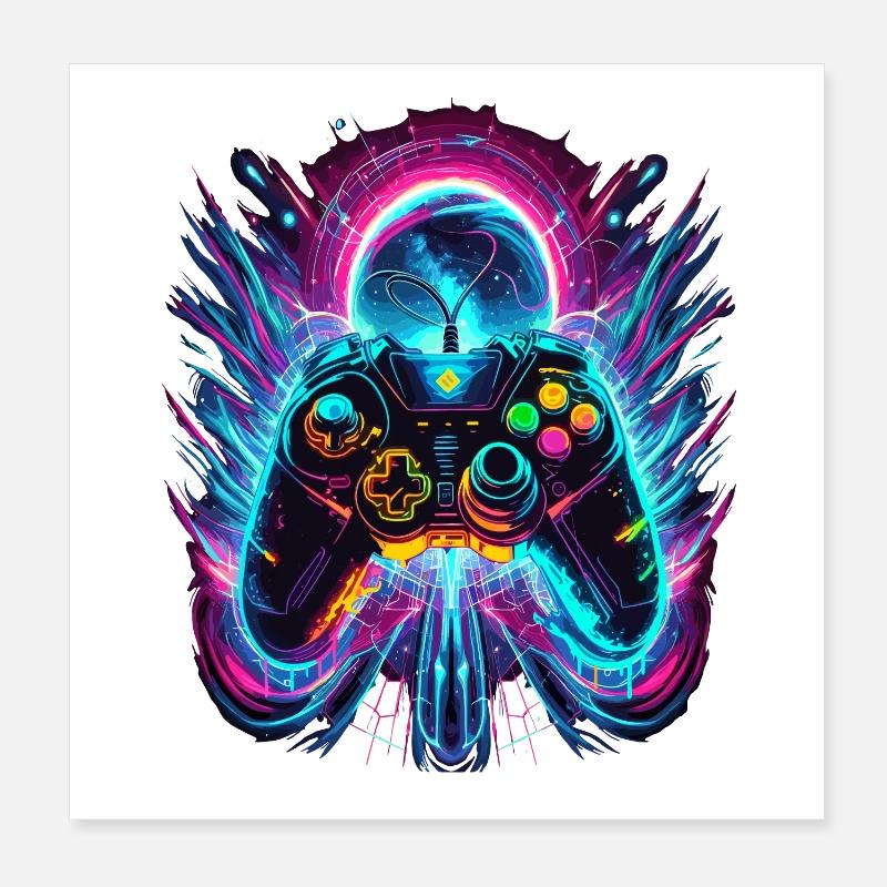 Manette de jeu rétro Vibrant Neon Poster 20 x 20 cm