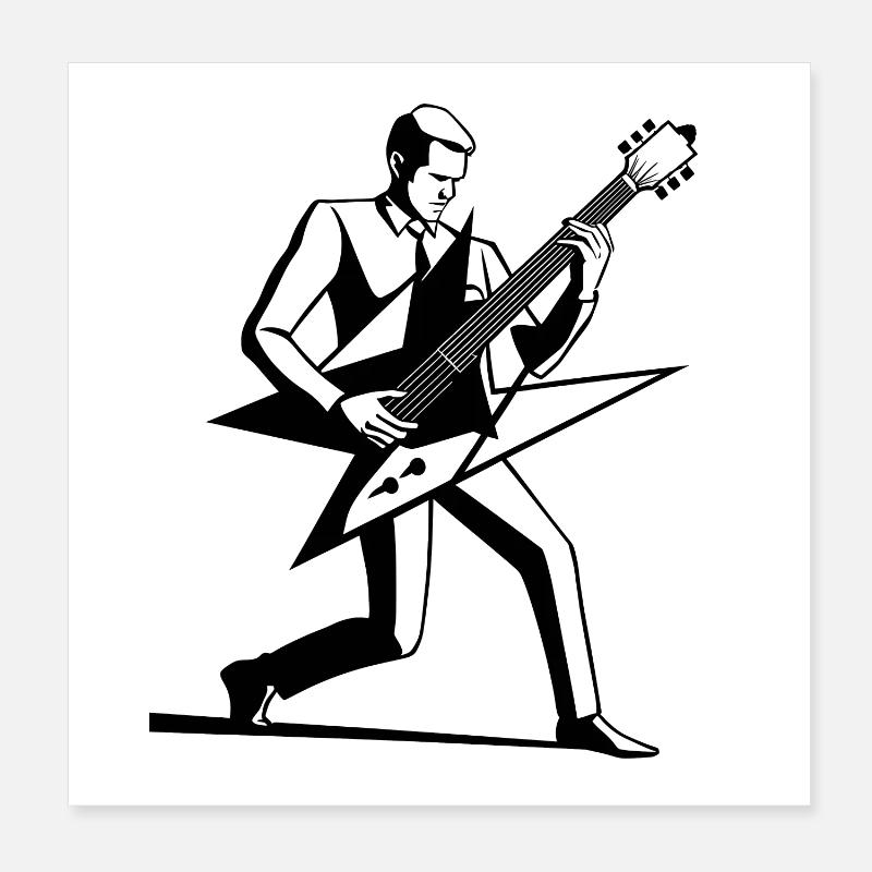 Dessin de guitariste emblématique Poster 20 x 20 cm