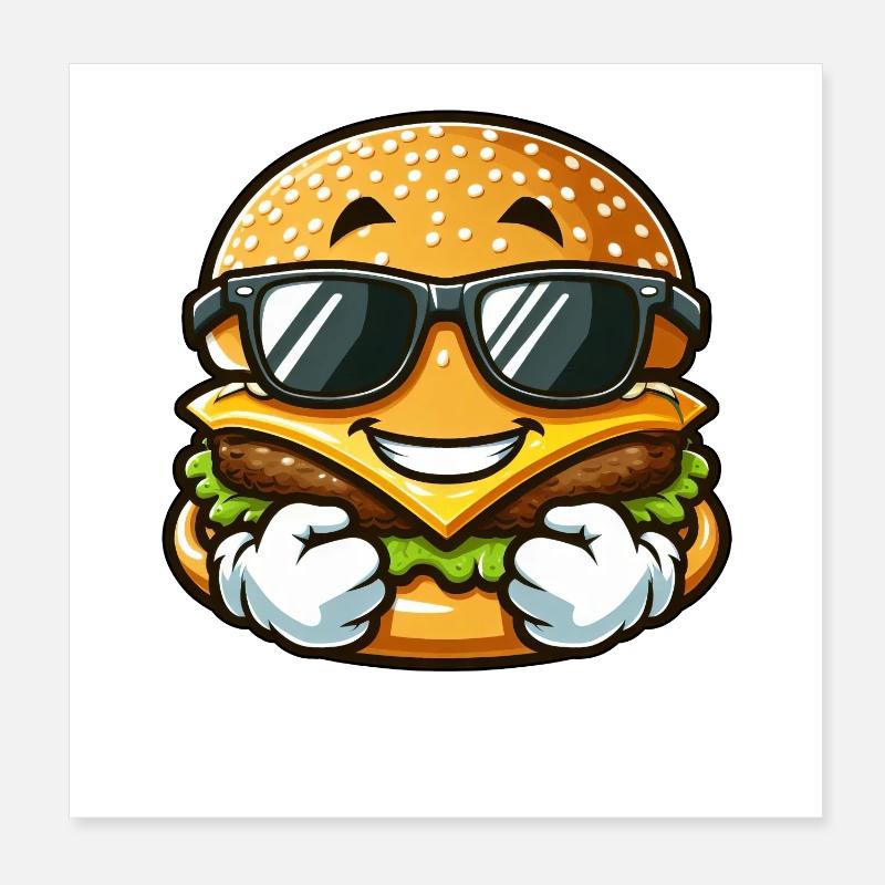 Cooler Hamburger Cheeseburger mit Sonnenbrille Poster 20x20 cm