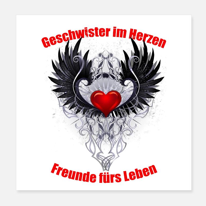 Conception de tatouage de cœur et d’ailes Poster 20 x 20 cm