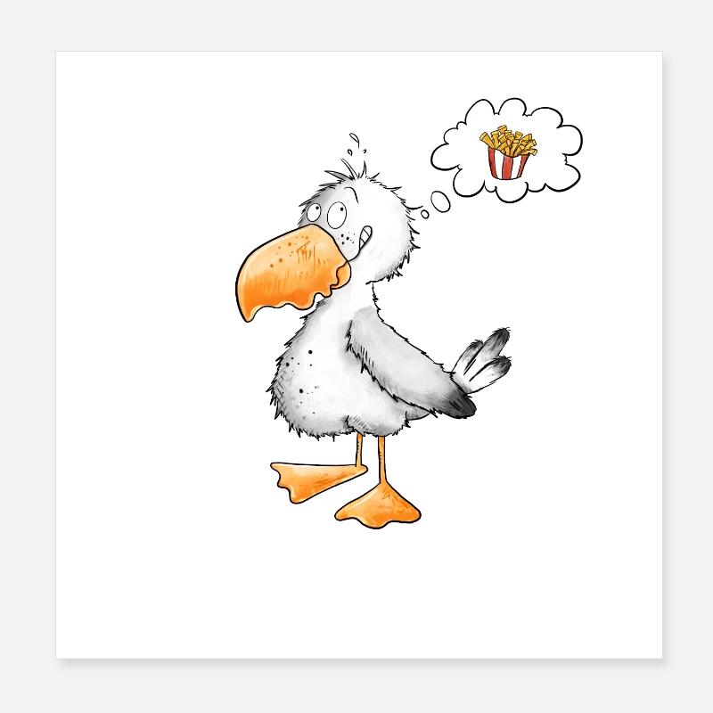 Möwe Will Meer Pommes Poster 20x20 cm
