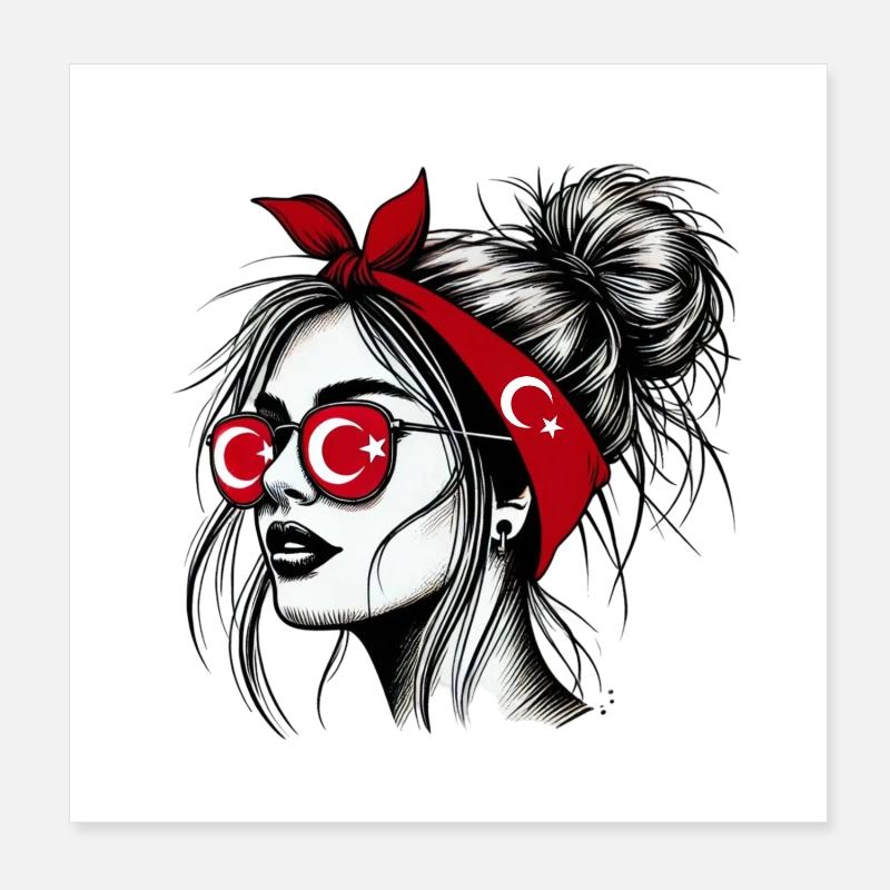 femme turque élégante avec design de drapeau turc Poster 20 x 20 cm
