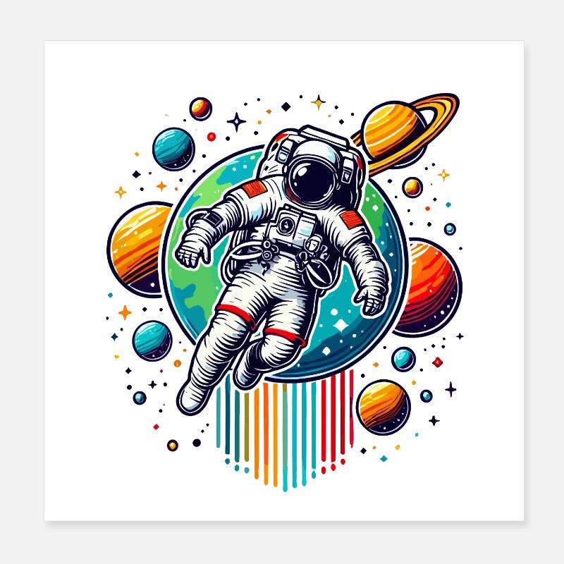 Astronautes rétro Space Planet Design Poster 20 x 20 cm