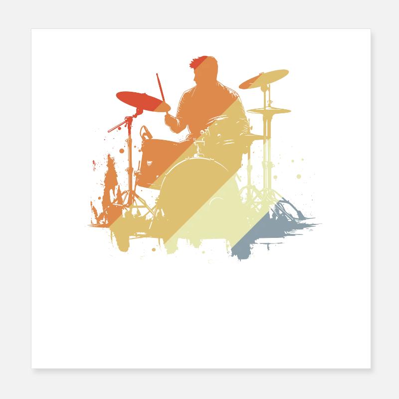 Drummer Dessin Rétro Poster 20 x 20 cm