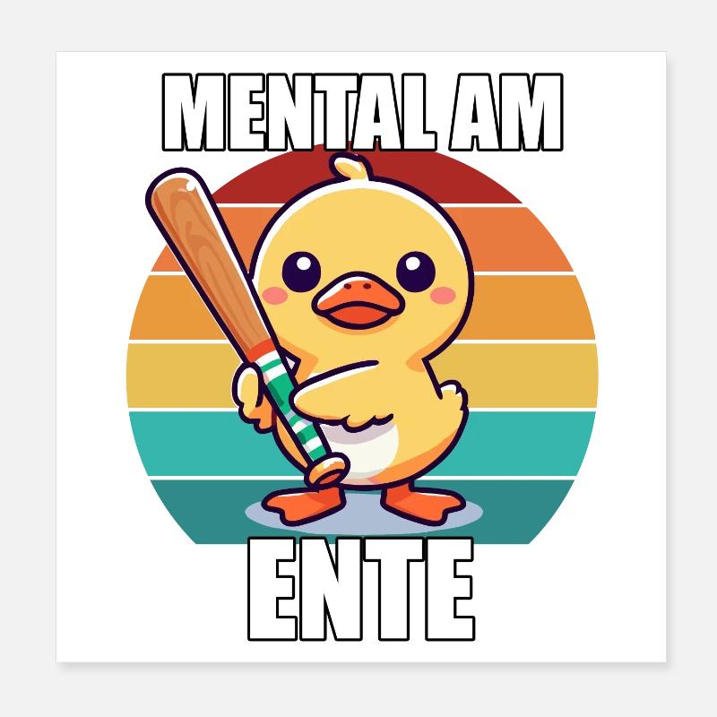 Mental À La Fin Canard Mignon Avec Raquette Rétro Poster 20 x 20 cm
