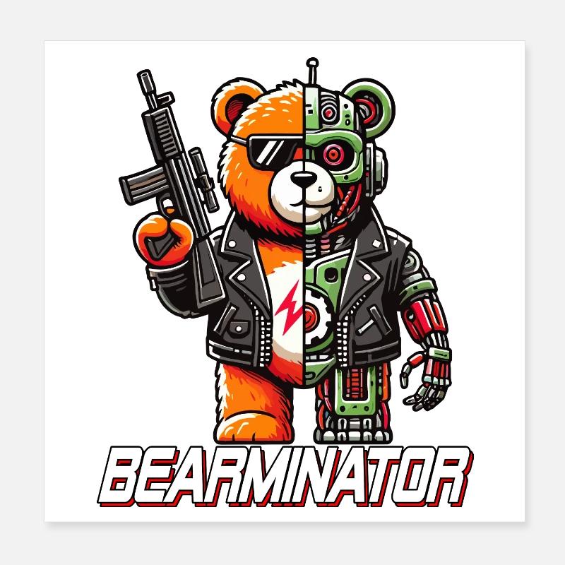 Bearminator Lustiger Cyborg Teddybär Design Poster 20x20 cm