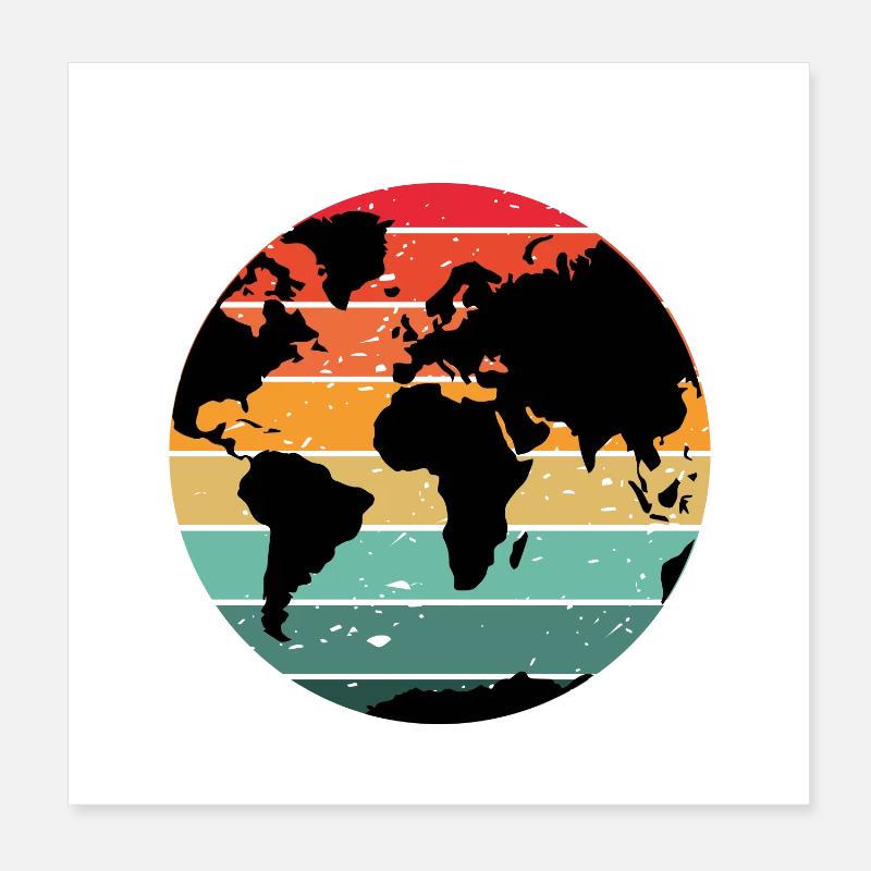 Conception de carte du monde rétro colorée Poster 20 x 20 cm