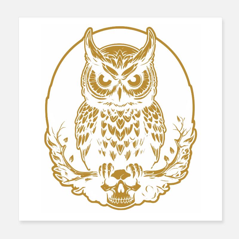 Mystische Eule sitzt auf einem Skull Poster 20x20 cm