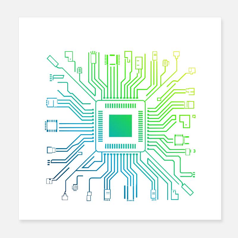 Colorful Computer Circuit Board Tech Electronic Poster 8" x 8" (20x20 cm)