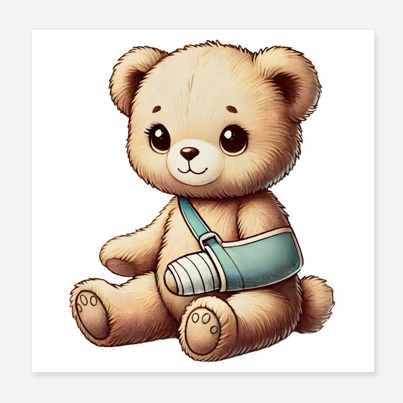 Teddy brings comfort - cuddly toy with a cast arm Poster 8" x 8" (20x20 cm)