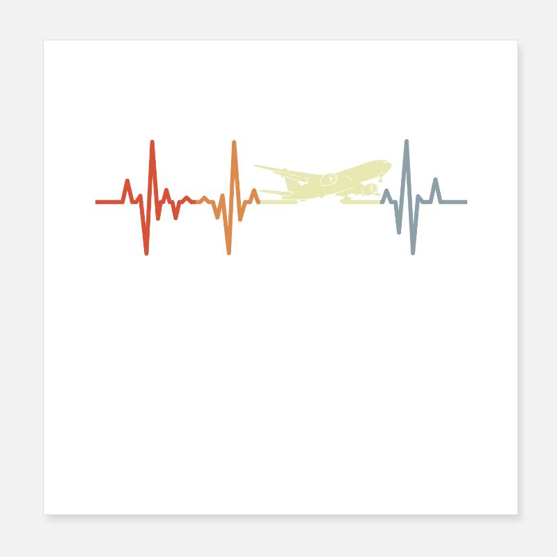 Retro Airplanes Heartbeat Poster 8" x 8" (20x20 cm)