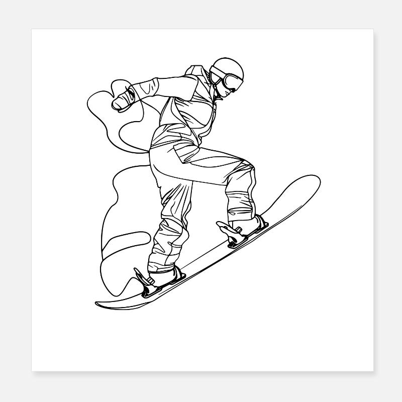 Dessin au trait du snowboarder Poster 20 x 20 cm
