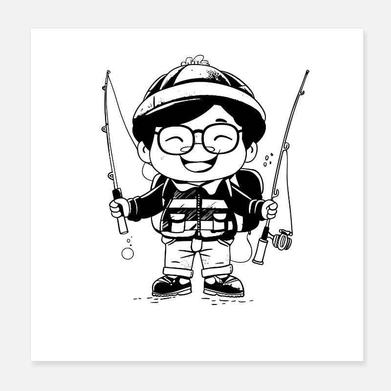 Dessin animé Pêche Poster 20 x 20 cm