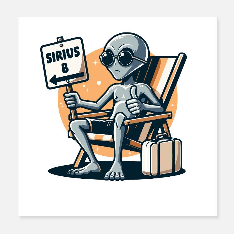 Alien "Sirius B" Anhalter Cartoon Illustration Poster 20x20 cm