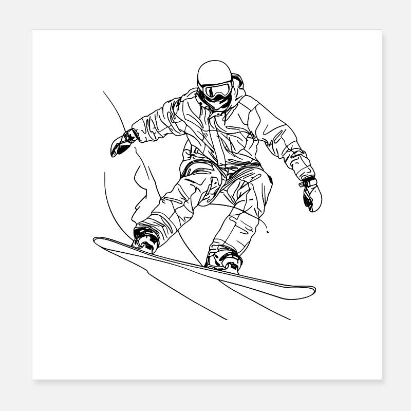 Dessin au trait du snowboarder Poster 20 x 20 cm