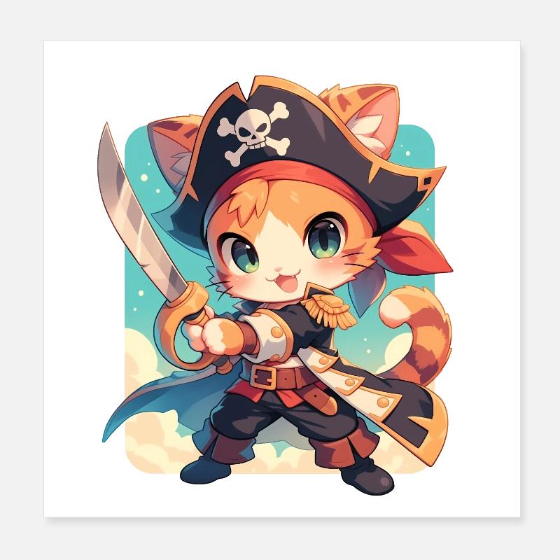 Chat Pirate de Kawaii Chibi - Aventure Ahoy Poster 20 x 20 cm