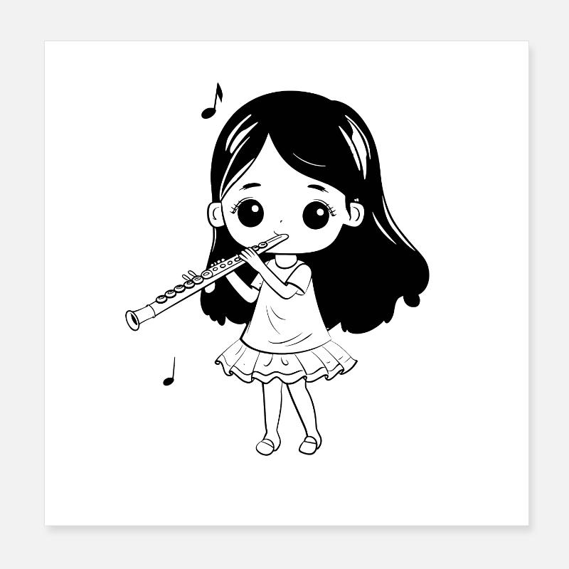 Flöte Mädchen Cartoon Look Poster 20x20 cm