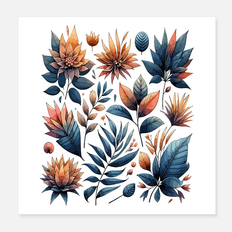 Aquarelle Blätter Boho Blättermuster Poster 20x20 cm