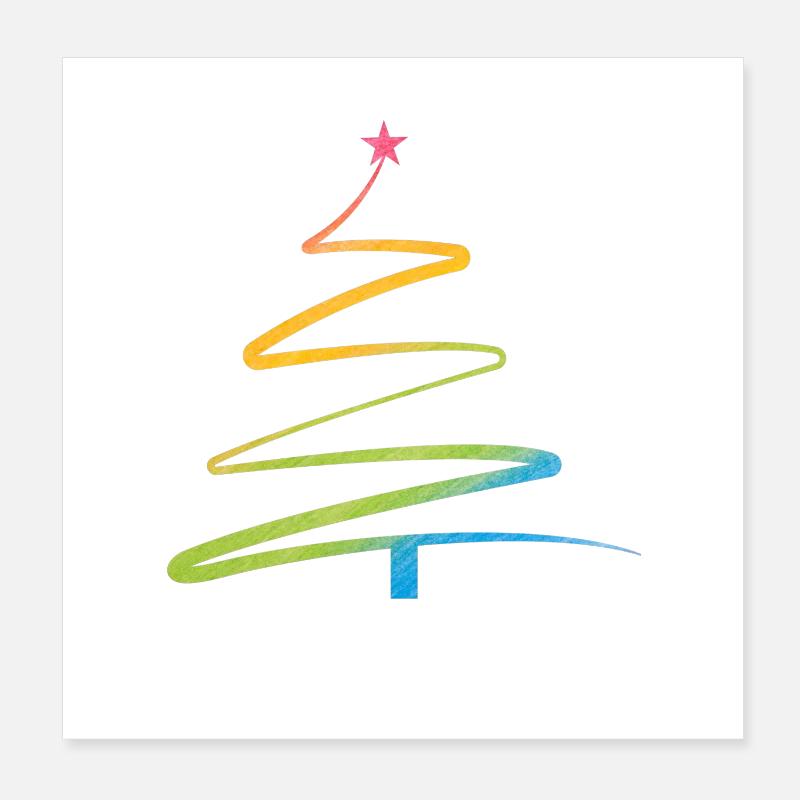 Regenbogen Weihnachtsbaum Aquarell Poster 20x20 cm