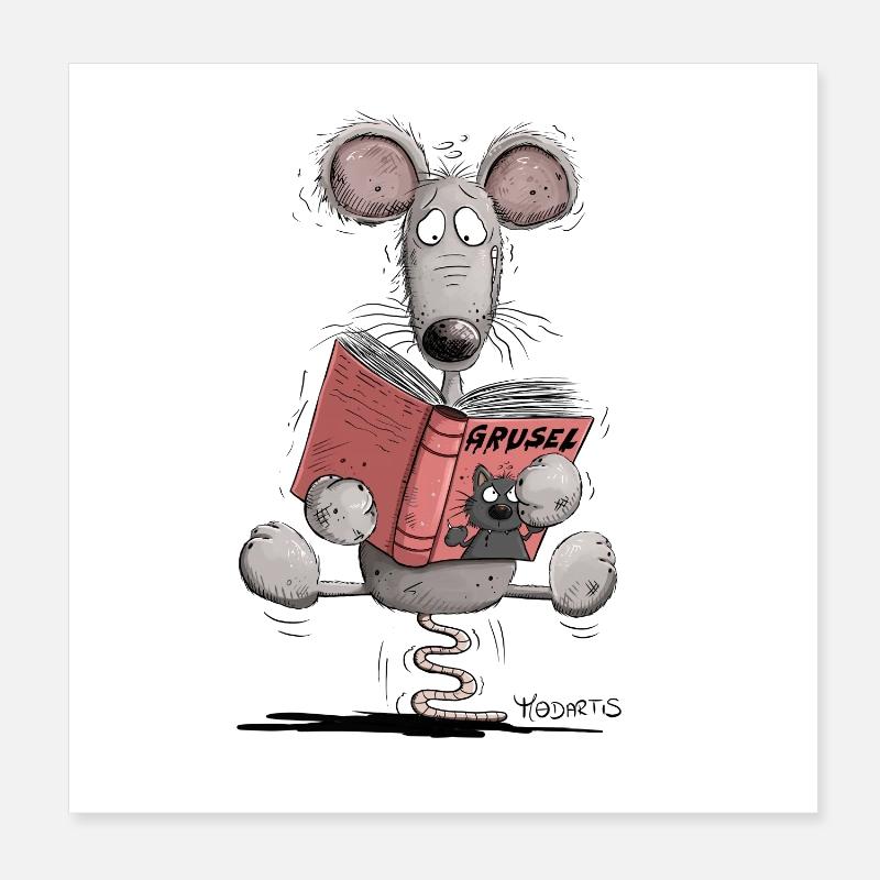 Bookworm Rat Book Reading Bookworm Poster 8" x 8" (20x20 cm)