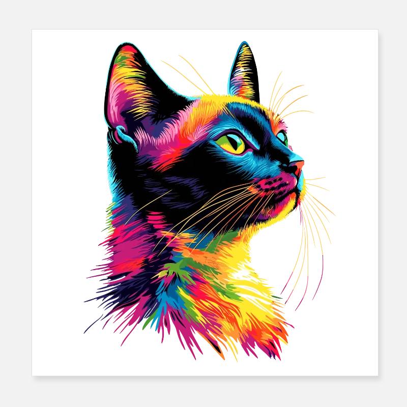 Katze Bunt Regenbogen Farben Popart Cat Mom Katzen Poster 20x20 cm