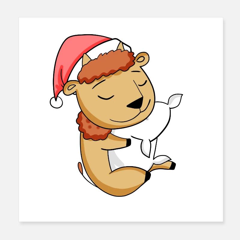 Bison mignon fatigué dormir à Noël Poster 20 x 20 cm