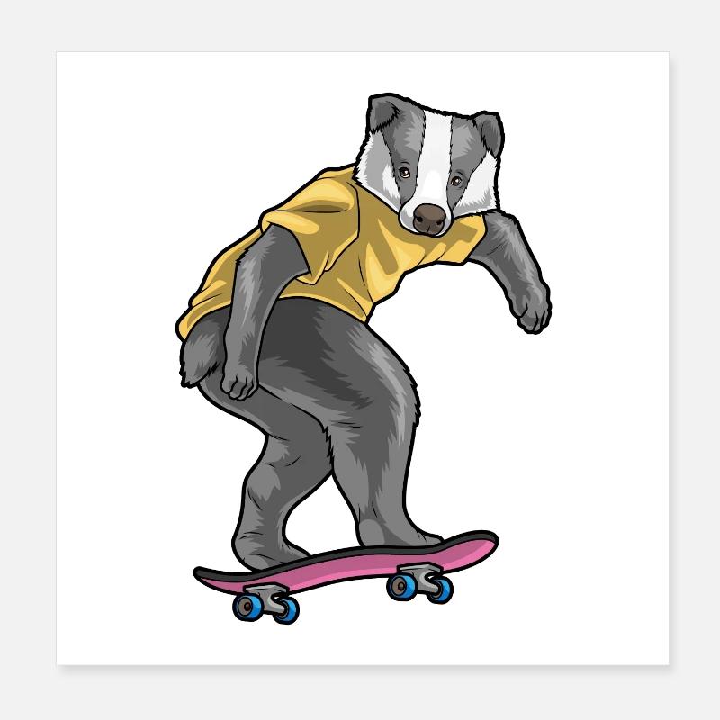 Badger Skater Skateboard Poster 20 x 20 cm