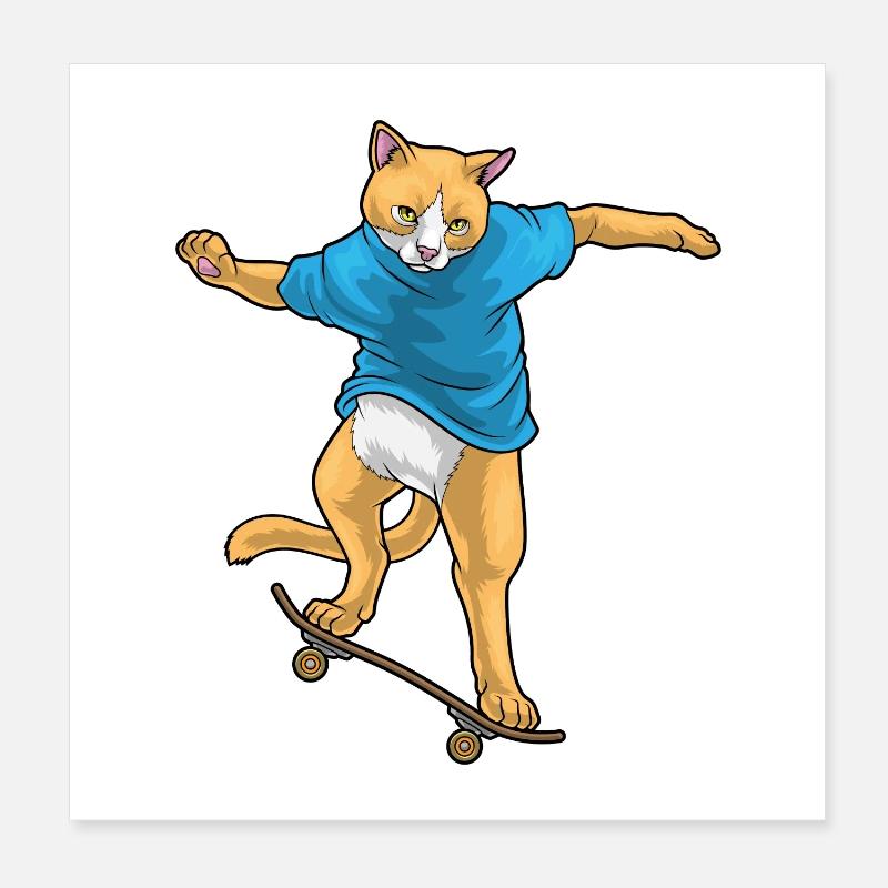 Chat Skater Skateboard Poster 20 x 20 cm