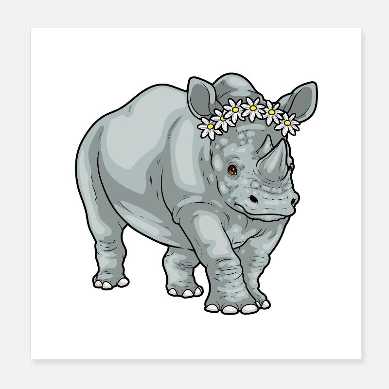 Nashorn Gänseblümchen  Poster 20x20 cm