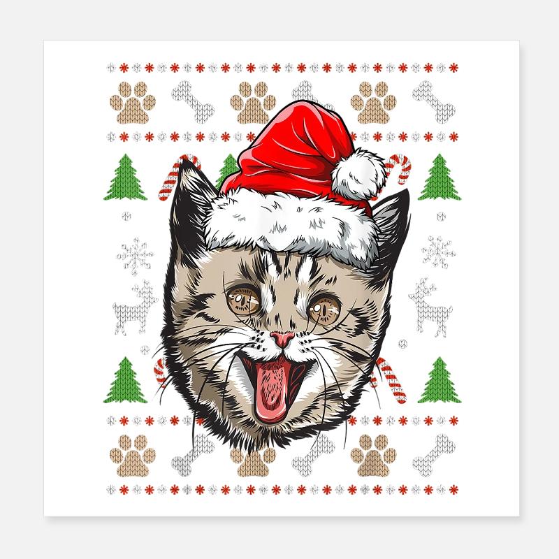 Pull Moche De Noel Chat Humour Noël Cadeau Drôle Poster 20 x 20 cm