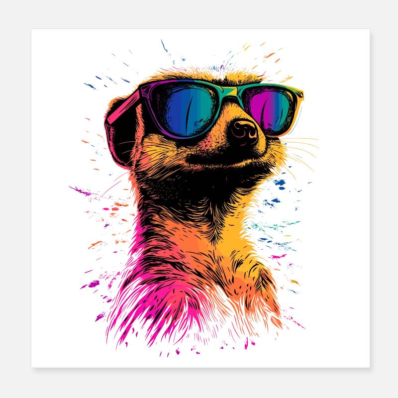 Erdmännchen Sonnenbrille Bunt Süßes Erdmännchen Poster 20x20 cm