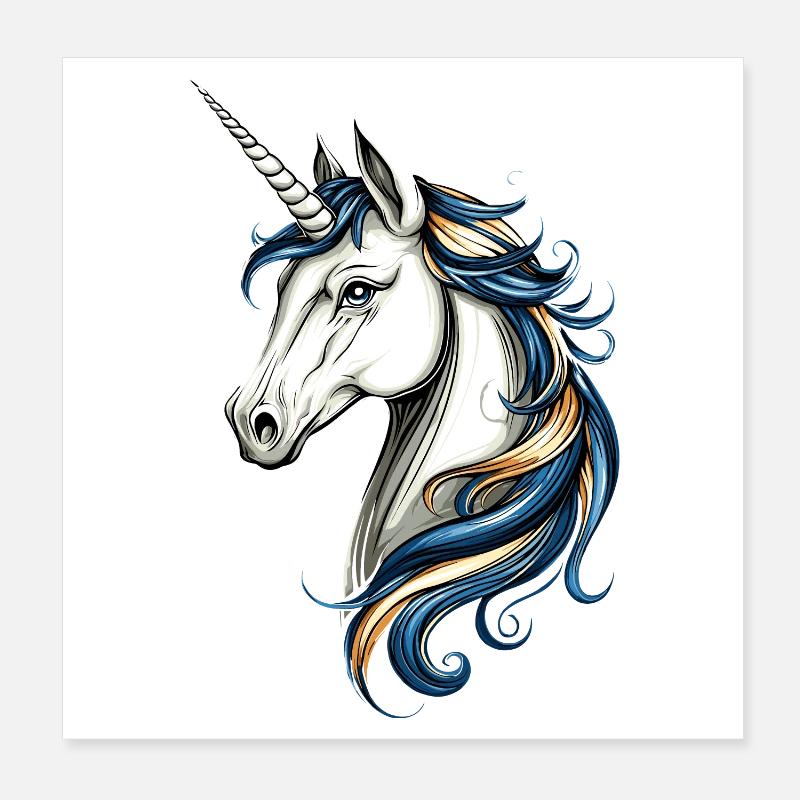 Einhorn Reiterin Ponyhof Pferde Reiten Einhörner Poster 20x20 cm