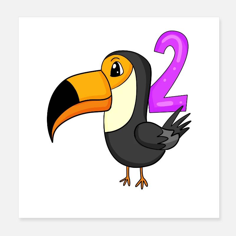 2 Anniversaire Toucans Motif Oiseau - Deux ans Poster 20 x 20 cm