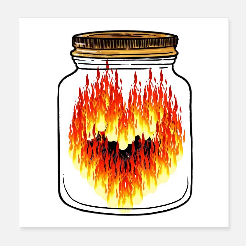 Geschenkidee Flammen Herz heiße Liebe Poster 20x20 cm