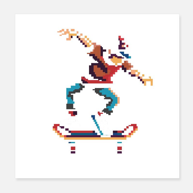 Skateboarder Pixel Kunst Poster 20x20 cm