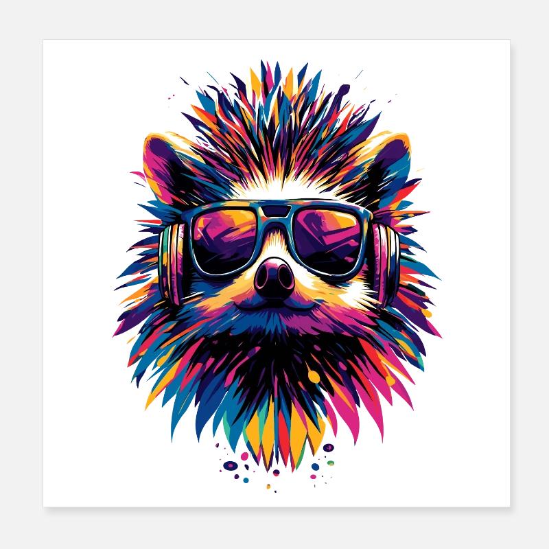hérisson popart casque lunettes de soleil coloré mignon hérisson Poster 20 x 20 cm
