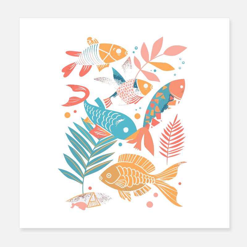 Style de dessin animé de pêche Poster 20 x 20 cm