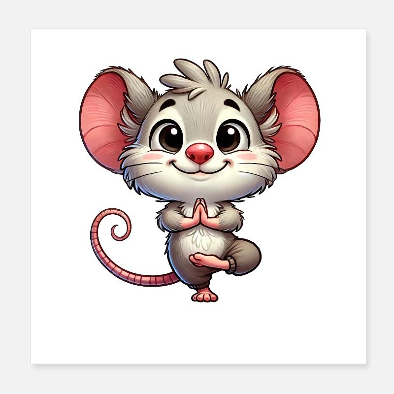 Mouse Yoga Meditation Zen Relaxation Workout Poster 8" x 8" (20x20 cm)