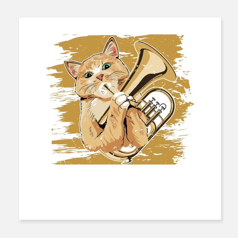 Euphonium Playing Cat in Retro Style Poster 8" x 8" (20x20 cm)