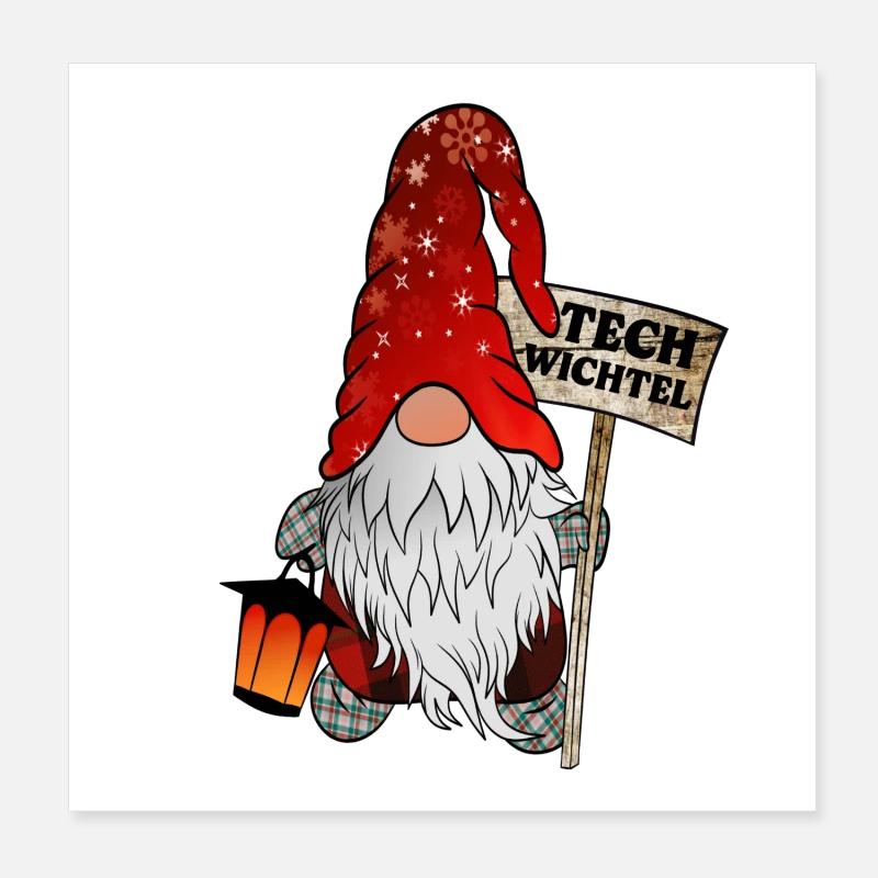 Tech Gnome – IT Christmas Gnome Poster 8" x 8" (20x20 cm)