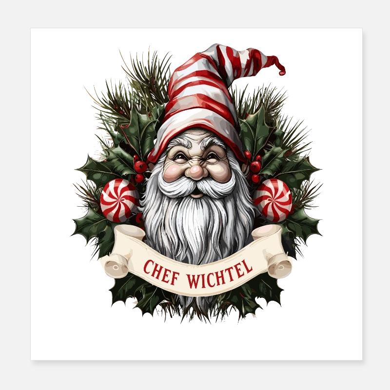 Gnome de Noël en chef Poster 20 x 20 cm