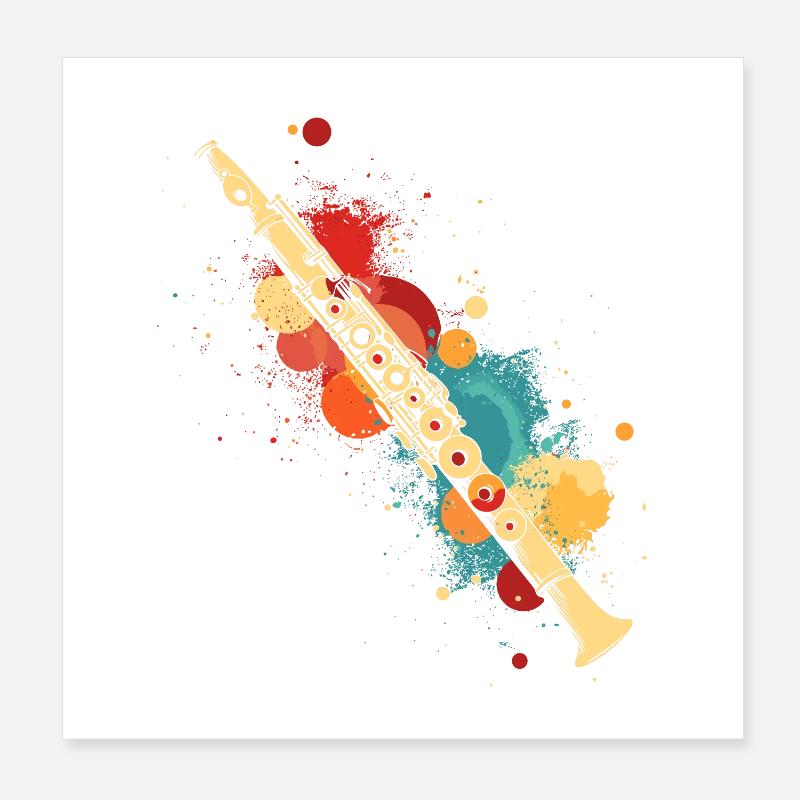 Flöte Farbklecks Poster 20x20 cm