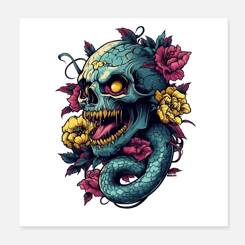 Crâne et serpent Poster 20 x 20 cm