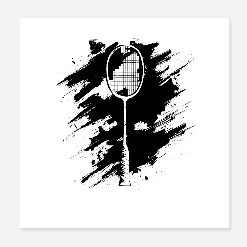 Badminton Racket Drawing Poster 8" x 8" (20x20 cm)