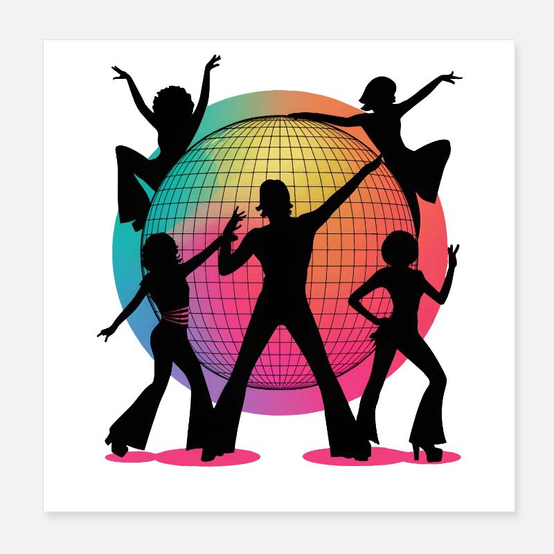 Rétro Disco Vibes Danse Silhouette Art Poster 20 x 20 cm