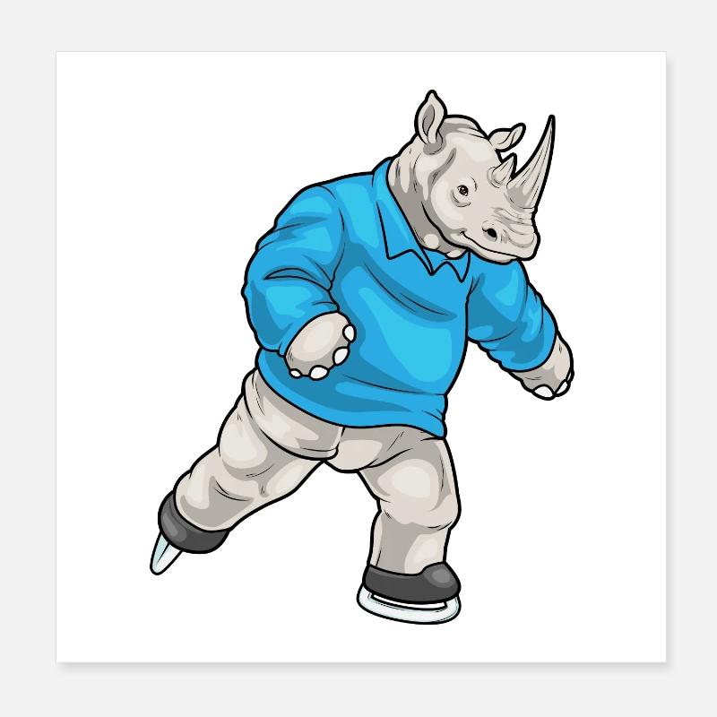 Nashorn Eislaufen Schlittschuhe Poster 20x20 cm