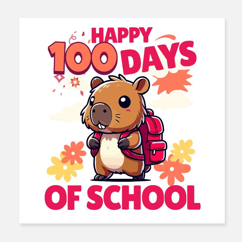 100 jours d’école – Cute Capybara Design Poster 20 x 20 cm