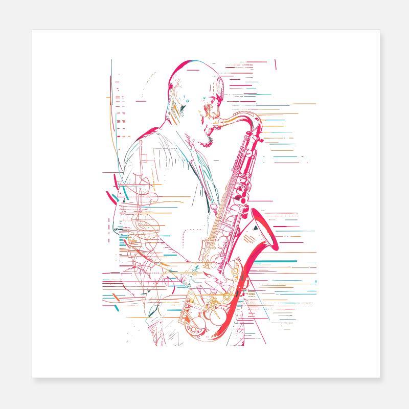 Saxophone Player Line Art Poster 8" x 8" (20x20 cm)