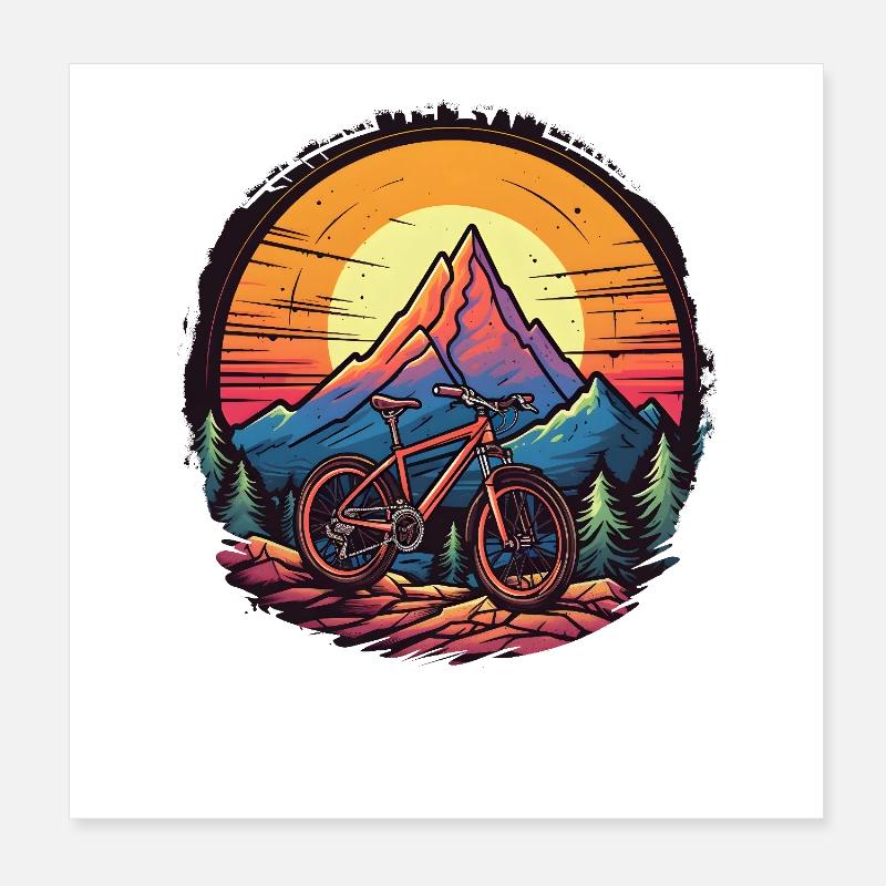 Mountainbiking Cartoon Stil Poster 20x20 cm