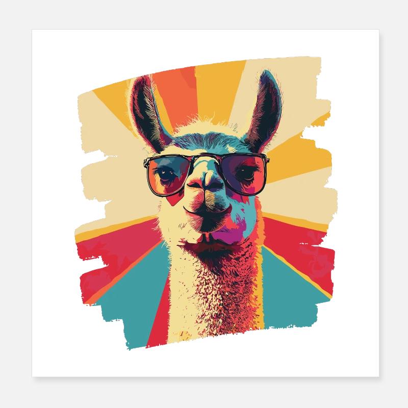 Alpaca Retro Poster 8" x 8" (20x20 cm)